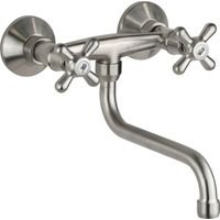 Wandspüle mit Doppelknopf in der Farbe gebürstetes Nickel Gattoni 7550/RENS Nickel gebürstet