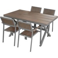 Gartenmöbelset mit 4 Stühlen und Tisch aus Aluminium und Polywood