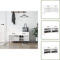 Banc à chaussures blanc brillant 102x35x55 cm bois d'ingénierie - Meuble À Chaussures - Banc Chaussure - Rangement Chaussures - Meuble Entrée - Rangement Maison