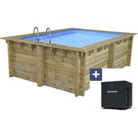 Rechteckiger Holzpool "Maldives " – 3,20 x 3,20 x 1,24 M + 3,5 kW Mini-Wärmepumpe – Metall – Grau