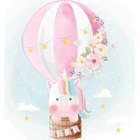 Papier peint panoramique Enfants - Licorne Montgolfière - 260 cm x 181 cm