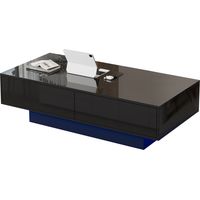 Table de salon moderne en noyer, brillant, mesure 115 x 55 x 34 cm. Elle dispose de 2 tiroirs, d’un éclairage LED et peut supporter jusqu’à 30 kg de poids. Une table de salon élégante pour le salon.