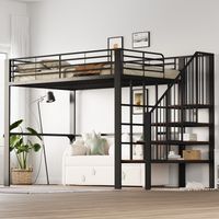 Lit mezzanine 140×200cm métal robuste,escalier rangement,grand espace sous le lit,idéal pour enfants et adultes afin de maximiser l’espace