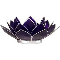 Porte Bougie Fleur de Lotus Violet et argent 7 ème chakra