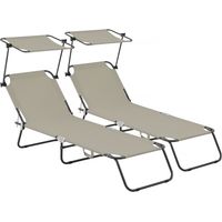 Klappbare Sonnenliegen 2er-Set "Lazy" - Mit Sonnenschutz - Taupe