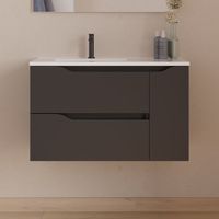 Meuble de salle de bain 80cm avec vasque déportée à gauche - sans miroir - 2 tiroirs et un placard - noir - ZARZA