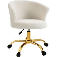 Sedia da Ufficio Regolabile in Altezza con Seduta Girevole e Rivestimento in Velluto Teddy, Bianco e Oro