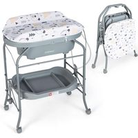 Costway – Table à langer 2 en 1 avec baignoire ergonomique – Plateau de rangement – Pliable avec 4 roues universelles – Charge 35kg – Pour bébé 0-12 mois – Gris