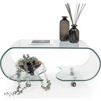 Mesa de centro con ruedas y cristal curvado de una pieza COFFEE TRANSPARENTE de 90x50x38 cm