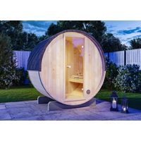 FinnTherm Fasssauna Mini XXS Fasssauna 2 Sitzbänke aus Holz , Sauna mit 42 mm Wandstärke, Außensauna mit Montagematerial