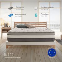 Matelas 160x200 cm - Solar - Matelas Ressorts Ensachés Hybrid, Mousse mémoire HR, Blue Latex, Équilibré, Réversible, Très épais 30 cm