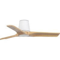 Faro Barcelona – Ventilateur de plafond blanc mat 3 pales en bois clair – Moteur DC 6 vitesses – Télécommande – 33836