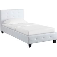 Idimex – Lit simple 90x190 cm blanc – Structure capitonnée avec sommier à lattes inclus – Design contemporain pour chambre d'enfant ou adulte
