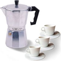 Muvip mv0600 Kaffeemaschine de Aluminium - Fassungsvermögen 3 Tassen - ergonomischer Griff - antihaftbeschichtet - geeignet für Elektro-, Glaskeramik- und Gaskochfelder - Farbe Aluminium