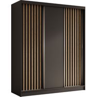 AX LIVING Cabinio 180 Schwebetürenschrank Schwarz mit Artisan Lamellen