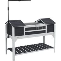 Maison tortue terrestre extérieure enclos tortue 2 niches support lampe réglable bois massif 122x56,5x93 cm gris