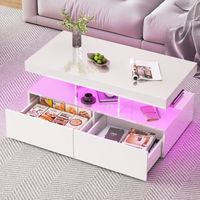 ADWOLT Table basse moderne blanc brillante ,Table d'Appoint avec 2 tiroirs et éclairage LED,104 x 53 x 46 cm,Meuble de Salon
