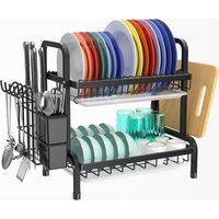 Égouttoir à Vaisselle INOX 2 Étages avec Égouttoir Et Support pour Couverts - Noir
