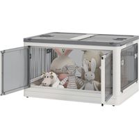 Contenitore Plastica Pieghevole Impilabile 69L con Coperchio Ruote 5 Aperture Bianco