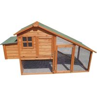 Suinga – Poulailler en bois 195x77x105 cm – Cabane pour poules avec enclos et grand nid – Portes indépendantes pour accès facile