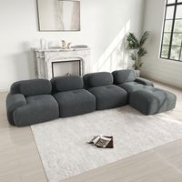 Neche – Canapé d'angle modulable 4 places en velours côtelé vert – Accoudoirs galbés – Mousse élastique 32D – Repose-pieds amovibles – Design ergonomique