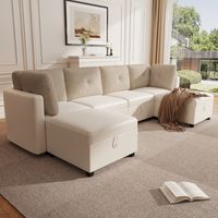 Canapé d'angle modulable en U à 6 modules avec rangement Canapé d'angle multifonctionnel convertible en canapé lit Velours Beige