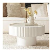 Table basse ronde en bois de pin, forme champignon avec rainures, ø70×38 cm, couleur blanche, pour salon, chambre et balcon