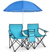 Chaise de camping avec parasol double chaise pliante avec porte gobelet sac isotherme turquoise