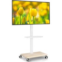 Support TV roulettes Blanc Pied TV pour Télé de 27-55 Pouces, Réglable en Hauteur et Pivotant Support TV sur Pied avec roulettes Meuble Support TVs avec Base en Bois VESA Max 400x400mm Max 30kg