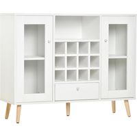 Aparador de Cocina con Botellero Cajón Estante Abierto y 2 Armarios con Puertas de Cristal 100x33x80 cm Blanco