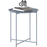 Table Basse Ronde Table d'Appoint Plateau Amovible avec Bord Relevé Pieds Pliables en Métal Ø46x50cm Bleu Gris