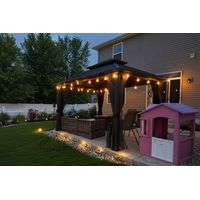 PURPLE LEAF Pergola de Jardin Extérieur Économique, Tonnelle Hardtop avec guirlande LED, Pavillon en Aluminium, Gazebo à Toit Double en Acier Galvanisé, Moustiquaire et Rideaux, 3.65 x 3 m, Gris