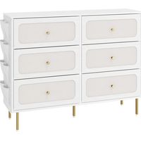 Kommode 6 Stoffschubladen 110x98x30 cm – Weiß Gold Metallrahmen Sideboard Aufbewahrungsschrank für Schlafzimmer, Wohnzimmer & Flur