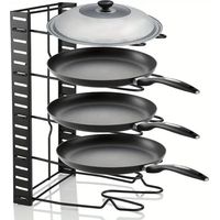 Kingsaid 5-Tier Adjustable Wall-Mounted Cookware Organizer Rack - Black Stainless Steel Space-Saving Pan & Lid Storage Shelf for Kitchen, Holds 5 Pans Vertically/4 Horizontally, 43x20.5x40cm, Kitchen