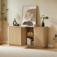 Credenza contenitore per soggiorno/cucina, con 4 ante, supporto TV dal design ondulato, 160x40x80 cm, MDF naturale