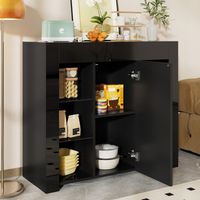 Madia Contenitore con 1 Anta e Ripiani in Vetro, Frontale Lucido Parziale, per Soggiorno o Cucina, 95x35x83 cm