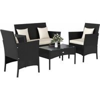 Set da Giardino 4Pezzi in Rattan con 2 Sedie, Poltrona da Giardino a 2 Posti e Tavolino Basso
