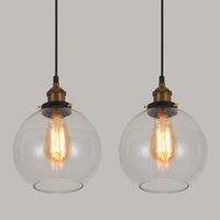 E27 Suspension Luminaire Industrielle Vintage Plafonniers Lustre Edison Lampe Suspensions Verre Métal Ø20CM - 2Pcs