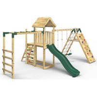 Rebo Extended Tower Wooden Climbing Frame with Swings & Slide - Dolomite
