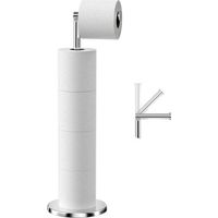 Lntyq Porte Papier Toilette sur Pied, Distributeur en Acier Inoxydable, Support Hygiénique Dérouleur avec Base Lourde, Anti-Rouille Porte-Rouleau (Argenté)