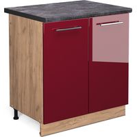 Meuble bas sous-évier Fame-Line, Rouge bordeaux Haute brillance, 80 cm , PT Anthracite, Vicco