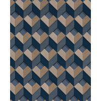 3D wallcovering wall Profhome DE120134-DI hot embossed non-woven wallpaper embossed with rhomboid pattern shiny blue cream bronze 5.33 m2 (57 ft2)