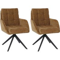 Lot de 2 chaises de salle à manger HHG-705, chaise de cuisine pivotante à retour automatique, tissu chenille (680 g/m²) et structure métallique MVG, jaune moutarde