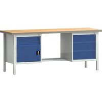 Werkbank PW 700 B2000xT700xH840mm Buche Multiplex grau enzianblau 4 Schubl.1 Tür