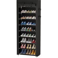 Étagère à chaussures 10 niveaux 60x30x160 cm - Armoire en tissu noir avec housse de protection - Range-chaussures pour talons, pantoufles et chaussures de sport