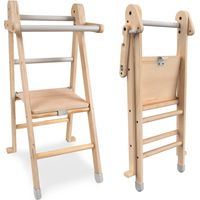 Tp Toys – Tour d'apprentissage pliable Montessori en bois FSC – Plateforme large et stable – Barre de sécurité robuste – Pieds antidérapants