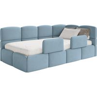 Selsey Cloudy – Kinderbett 90x200, Rausfallschutz, Kopfteil rechts, Samt Hellblau