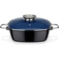 GSW Ceramica Kobaltblau Rostiera Extra Alta con Coperchio in Vetro, pomello Aroma, 28 x 28 x 8,5 cm, 5 l, Acciaio Inossidabile, Blu, 28 cm