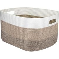 Panier à linge XXL en coton, carré avec poignées, 55 x 43 x 30 cm, blanc et marron