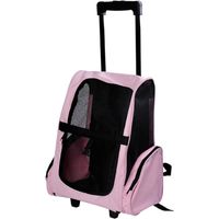 Zaino 2 en 1 pour Chien Chat avec Sacs Latéraux Poignée Télescopique Roues Rose 42x25x55cm